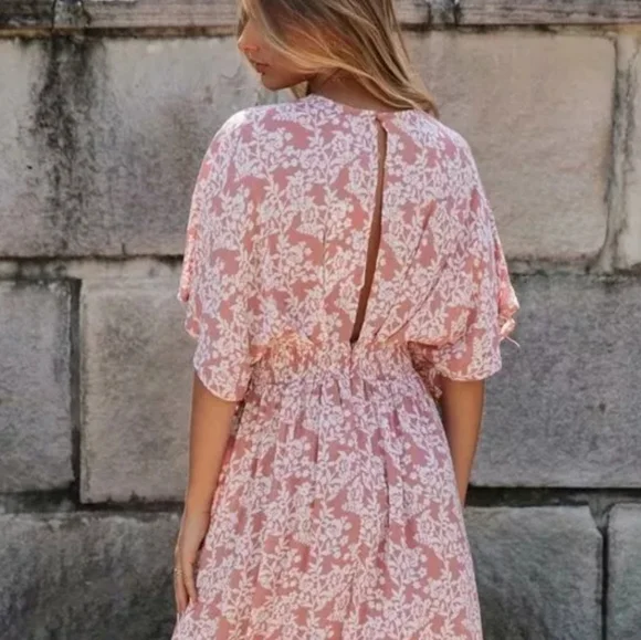 Floral Split Back V-neck Front Slit Cotton Boho Maxi Dress - Picture 6 of 16